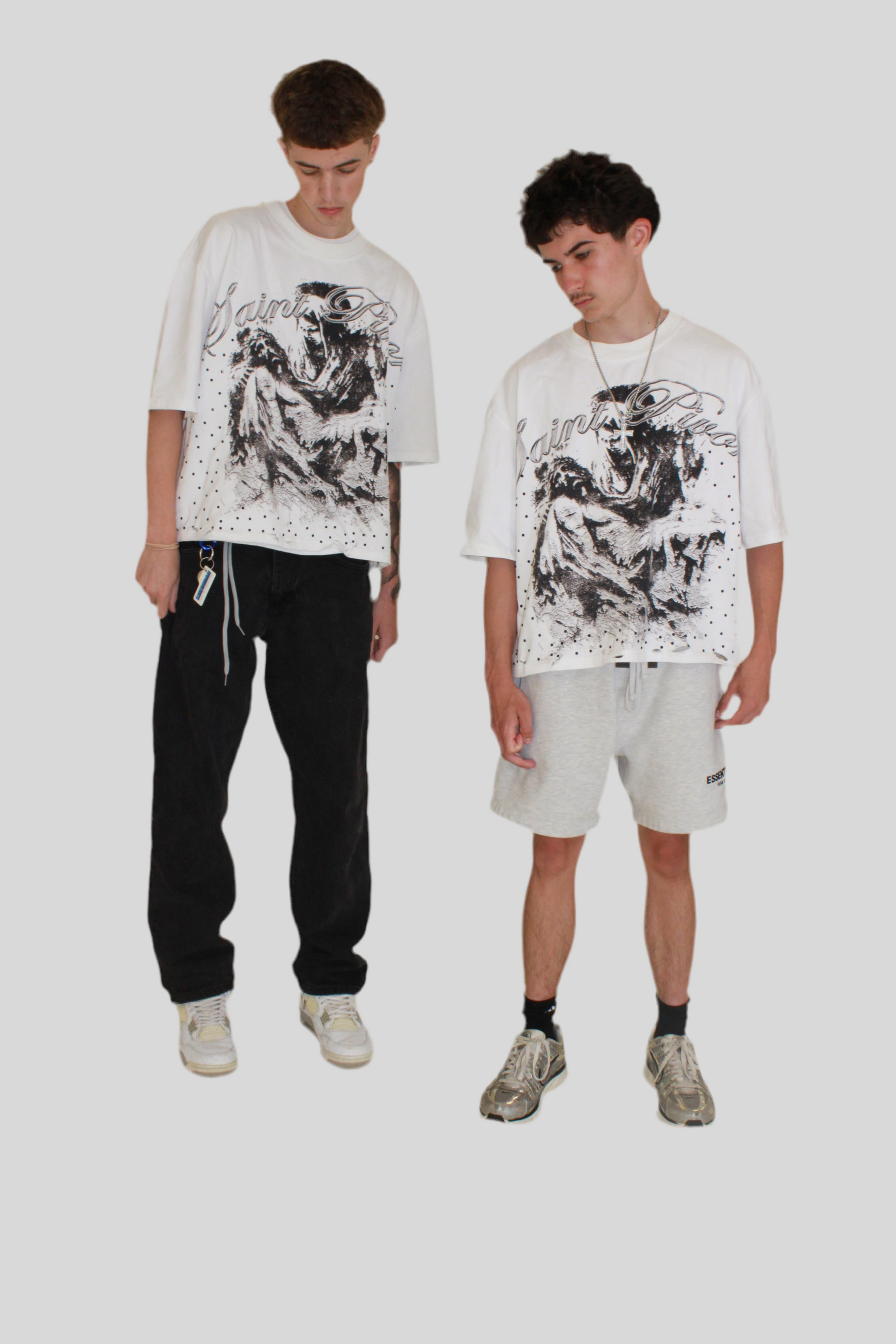 “Saint Pivoro” Boxy Cropped T-Shirt with Rhinestones